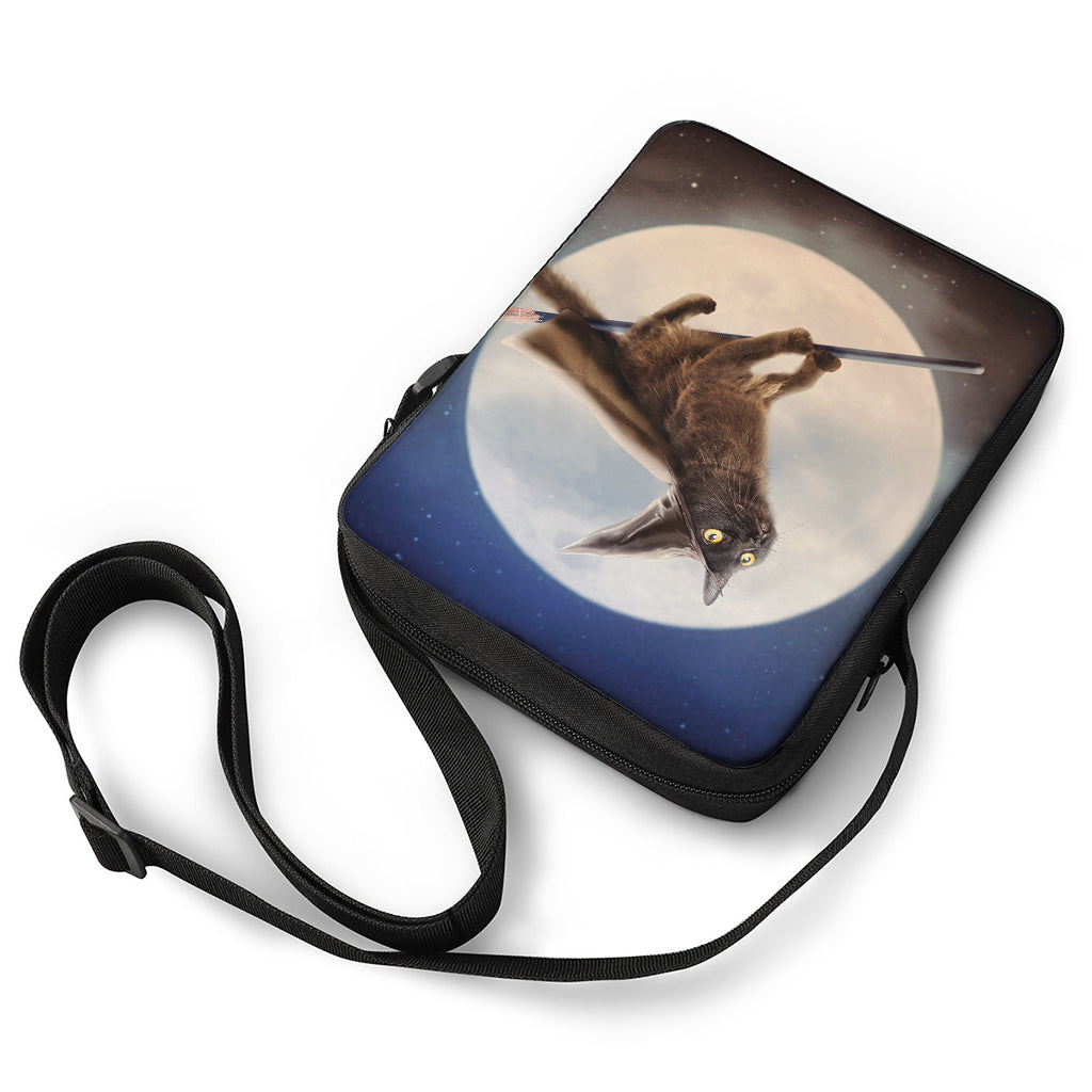 Halloween Flying Witch Cat Print Rectangular Crossbody Bag
