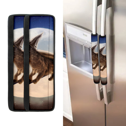 Halloween Flying Witch Cat Print Refrigerator Handle Covers