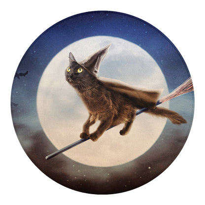 Halloween Flying Witch Cat Print Round Blanket