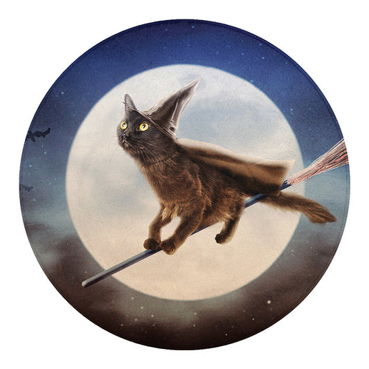 Halloween Flying Witch Cat Print Round Blanket