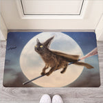 Halloween Flying Witch Cat Print Rubber Doormat