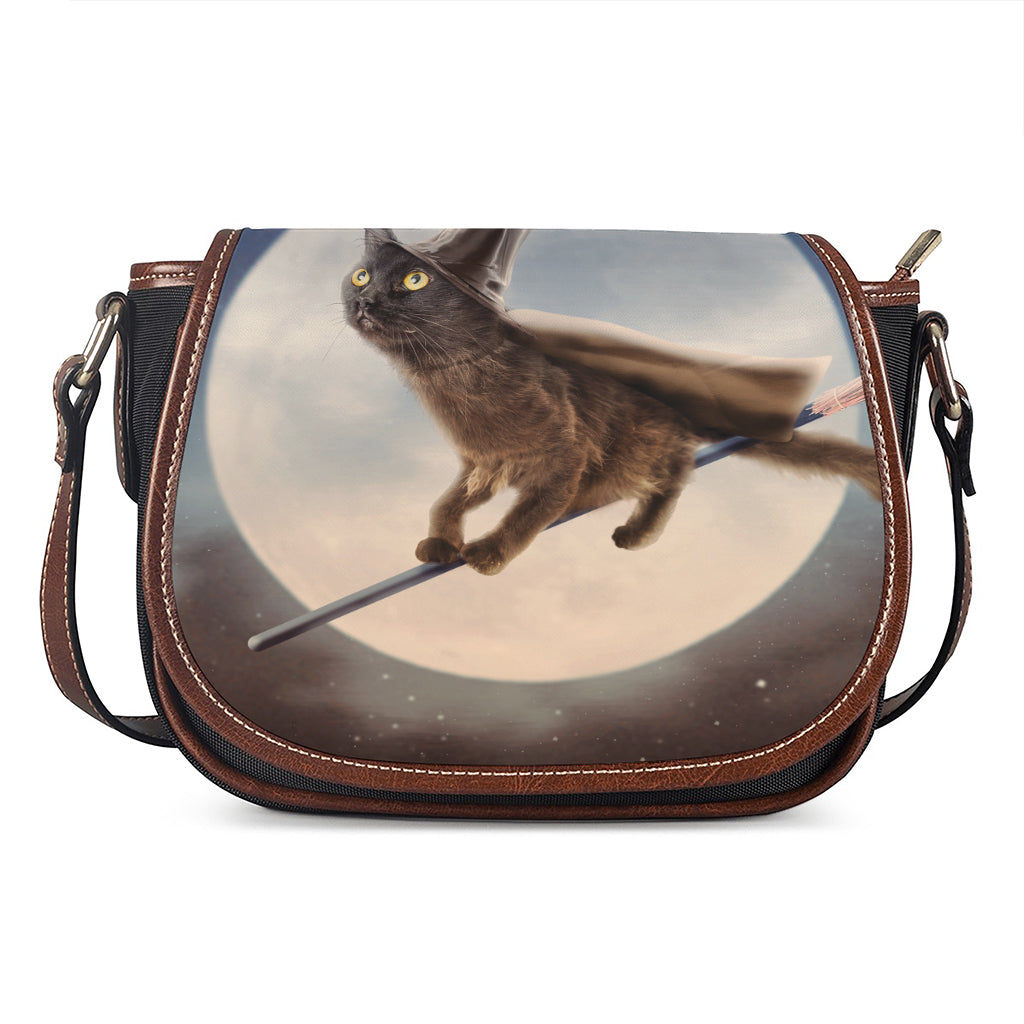 Halloween Flying Witch Cat Print Saddle Bag