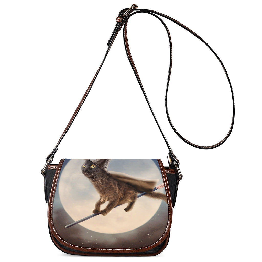 Halloween Flying Witch Cat Print Saddle Bag