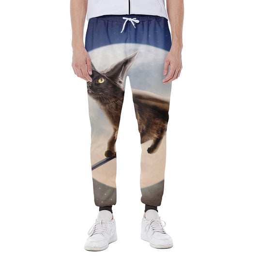 Halloween Flying Witch Cat Print Scuba Joggers