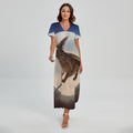 Halloween Flying Witch Cat Print Short Sleeve Maxi Dress