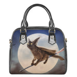 Halloween Flying Witch Cat Print Shoulder Handbag