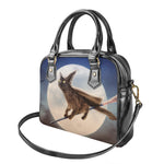 Halloween Flying Witch Cat Print Shoulder Handbag