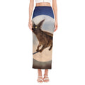 Halloween Flying Witch Cat Print Side Slit Maxi Skirt