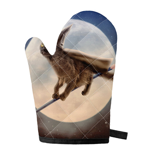 Halloween Flying Witch Cat Print Single Oven Mitt