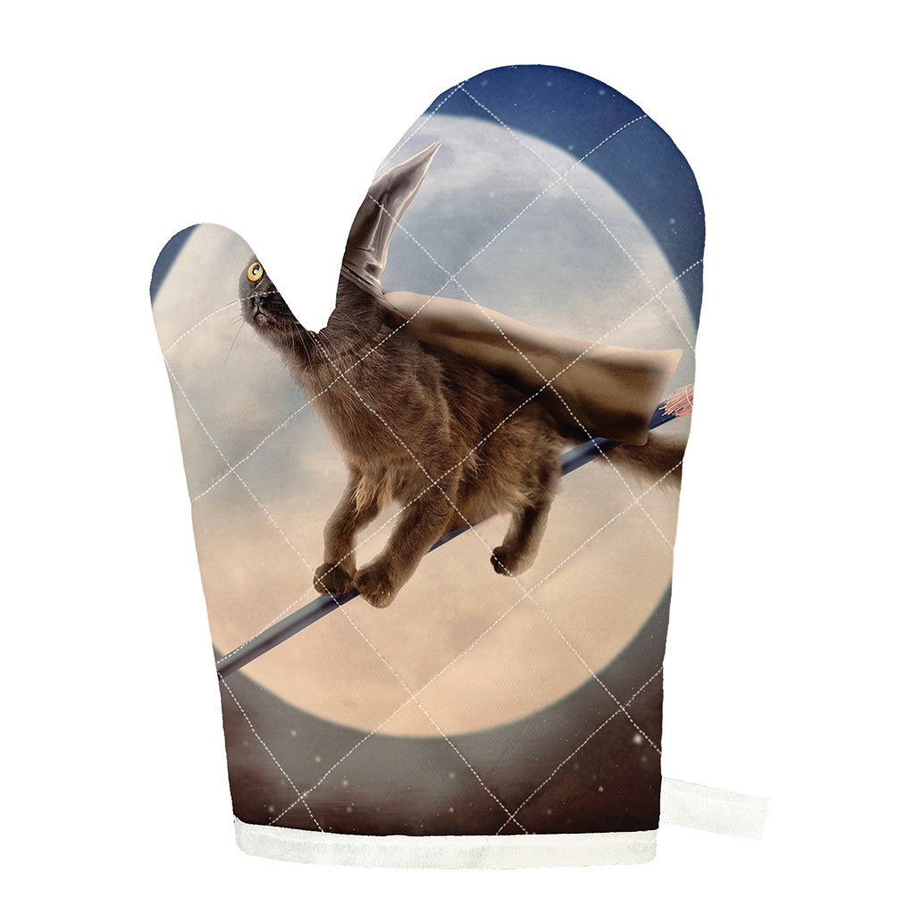 Halloween Flying Witch Cat Print Single Oven Mitt