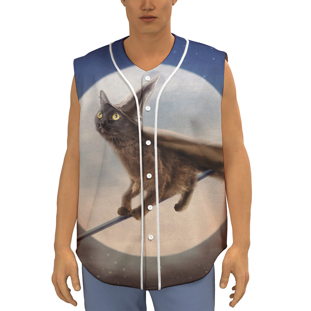 Halloween Flying Witch Cat Print Sleeveless Baseball Jersey