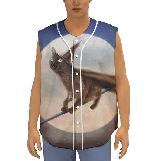 Halloween Flying Witch Cat Print Sleeveless Baseball Jersey
