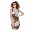 Halloween Flying Witch Cat Print Sleeveless Bodycon Dress