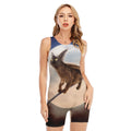 Halloween Flying Witch Cat Print Sleeveless One Piece Swimsuit