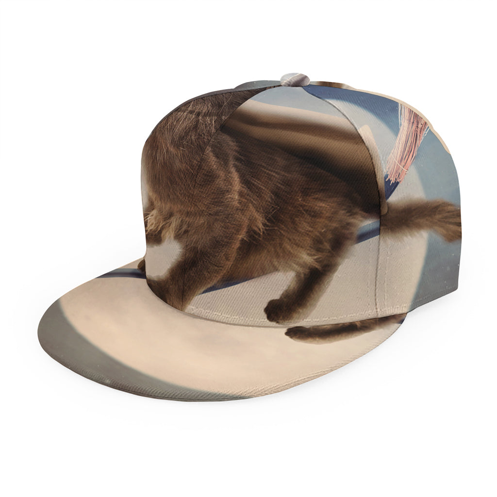 Halloween Flying Witch Cat Print Snapback Cap