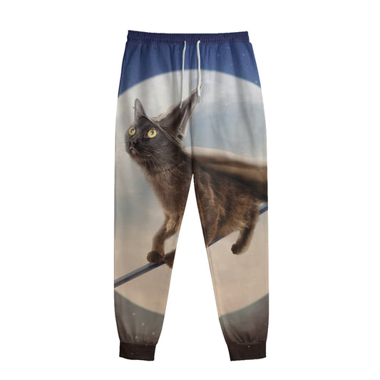 Halloween Flying Witch Cat Print Sweatpants