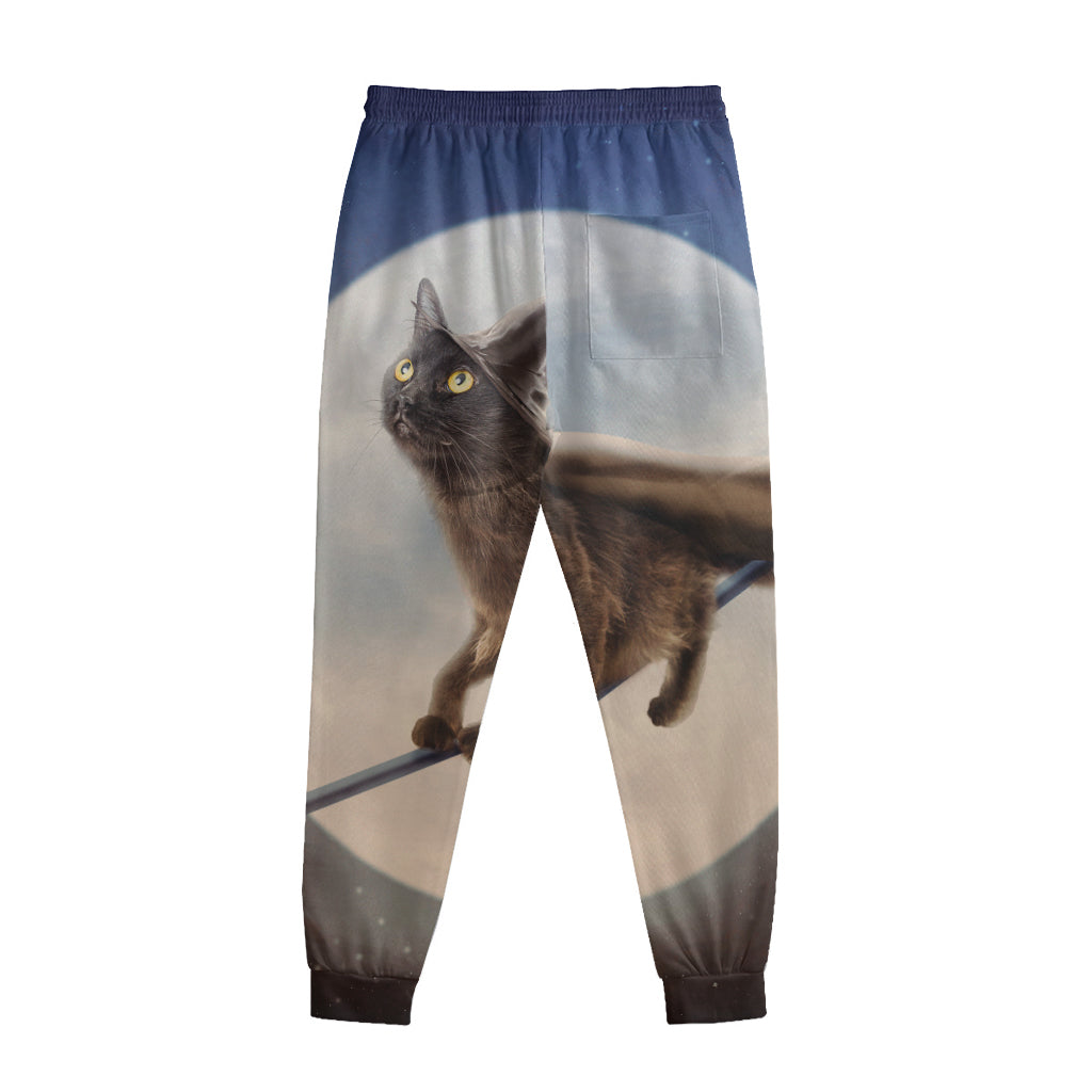Halloween Flying Witch Cat Print Sweatpants