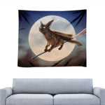 Halloween Flying Witch Cat Print Tapestry