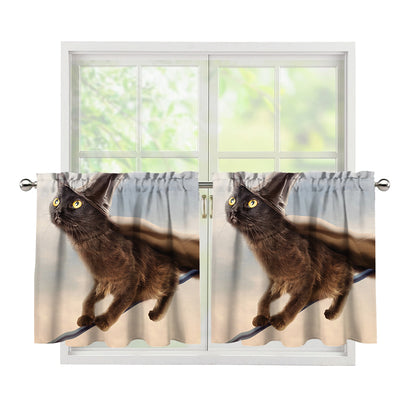 Halloween Flying Witch Cat Print Tier Curtains