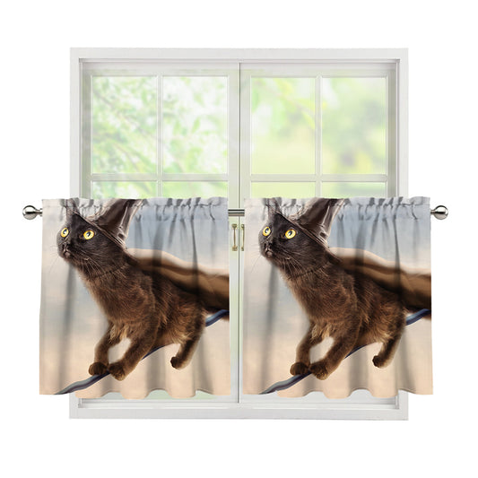 Halloween Flying Witch Cat Print Tier Curtains