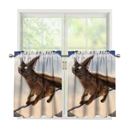 Halloween Flying Witch Cat Print Tier Curtains