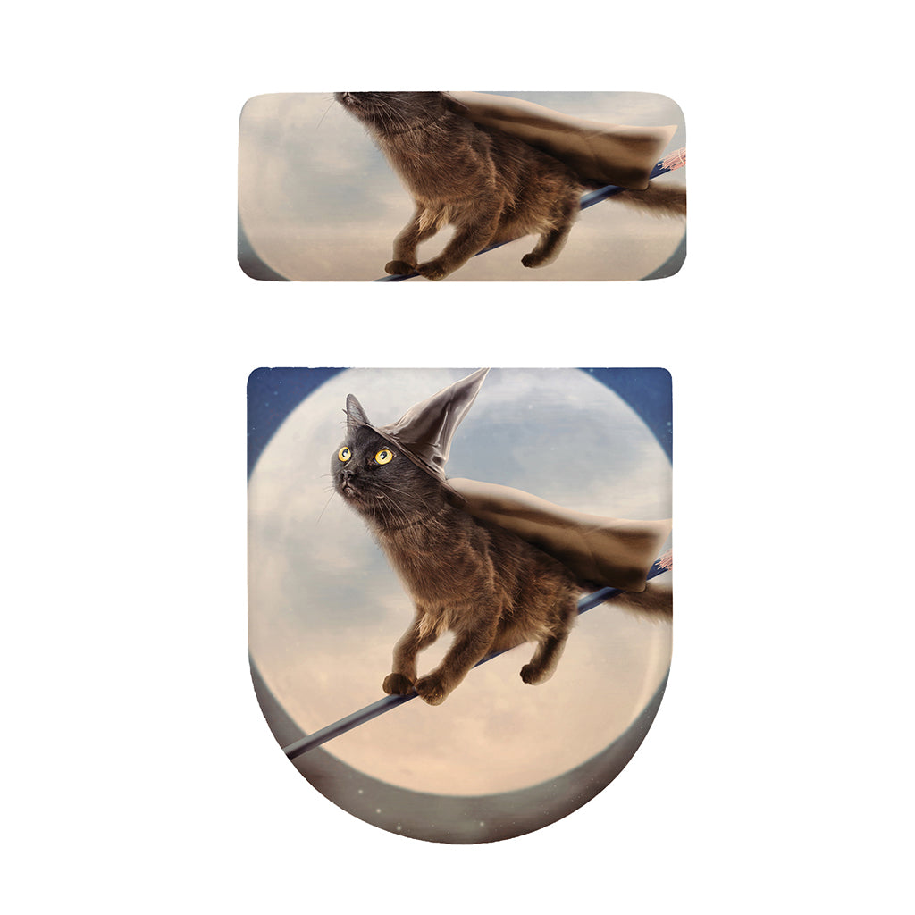 Halloween Flying Witch Cat Print Toilet Lid And Tank Cover Set