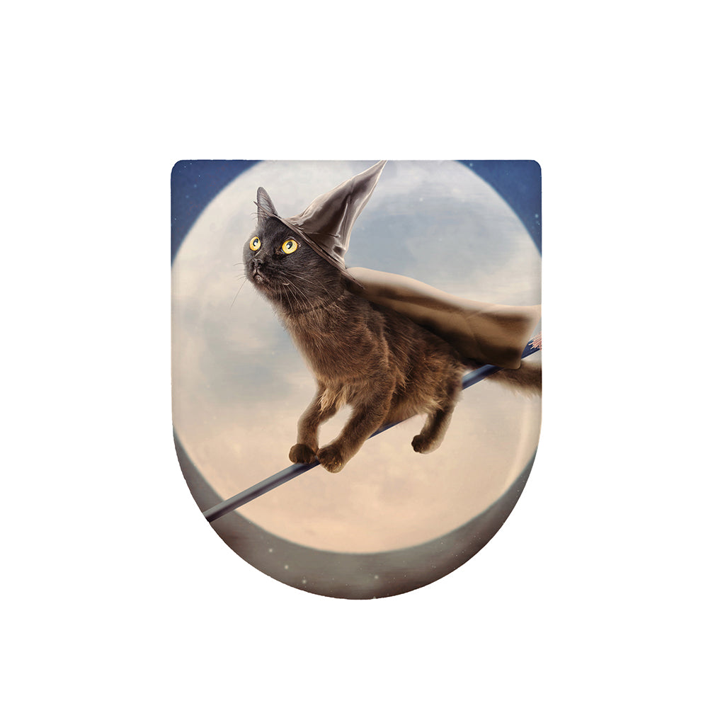 Halloween Flying Witch Cat Print Toilet Lid Cover