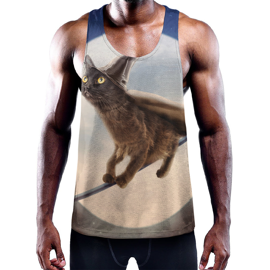 Halloween Flying Witch Cat Print Training Tank Top