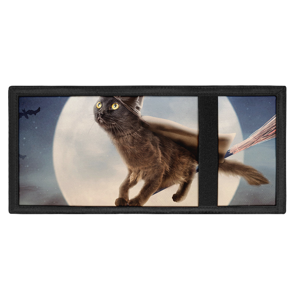 Halloween Flying Witch Cat Print Trifold Wallet