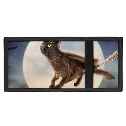 Halloween Flying Witch Cat Print Trifold Wallet
