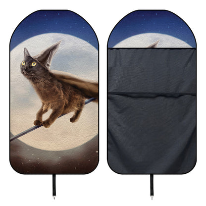 Halloween Flying Witch Cat Print Waterproof Car Seat Cover
