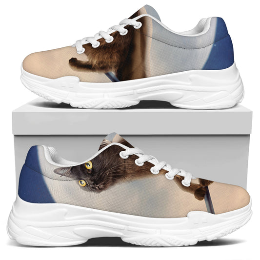 Halloween Flying Witch Cat Print White Chunky Shoes