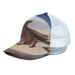 Halloween Flying Witch Cat Print White Mesh Trucker Cap