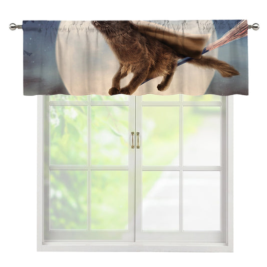 Halloween Flying Witch Cat Print Window Valance