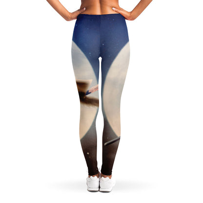 Halloween Flying Witch Cat Print Women's Leggings