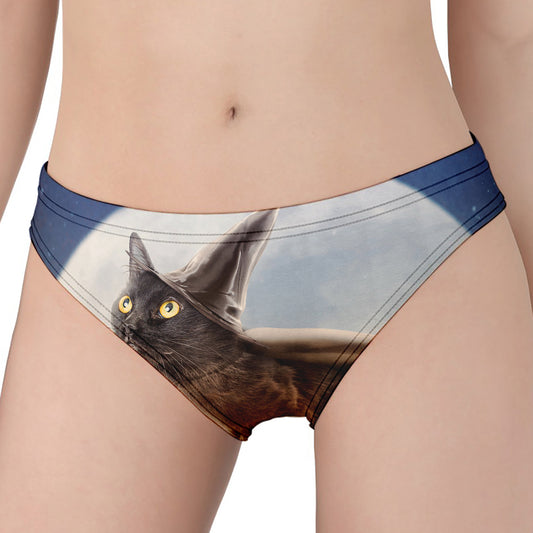 Halloween Flying Witch Cat Print Women's Panties