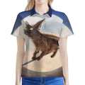 Halloween Flying Witch Cat Print Women's Polo Shirt