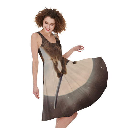 Halloween Flying Witch Cat Print Women's Sleeveless Dress