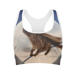 Halloween Flying Witch Cat Print Women's Sports Bra