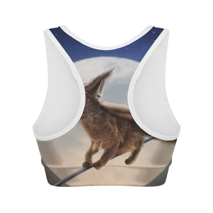 Halloween Flying Witch Cat Print Women's Sports Bra