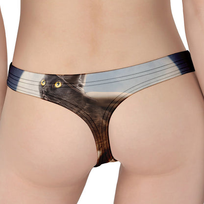 Halloween Flying Witch Cat Print Women's Thong