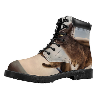 Halloween Flying Witch Cat Print Work Boots