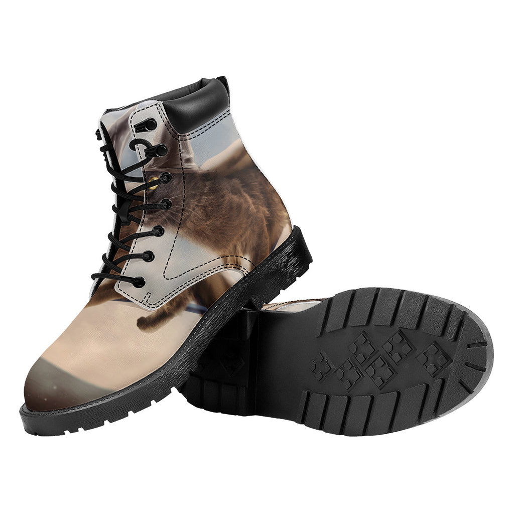 Halloween Flying Witch Cat Print Work Boots
