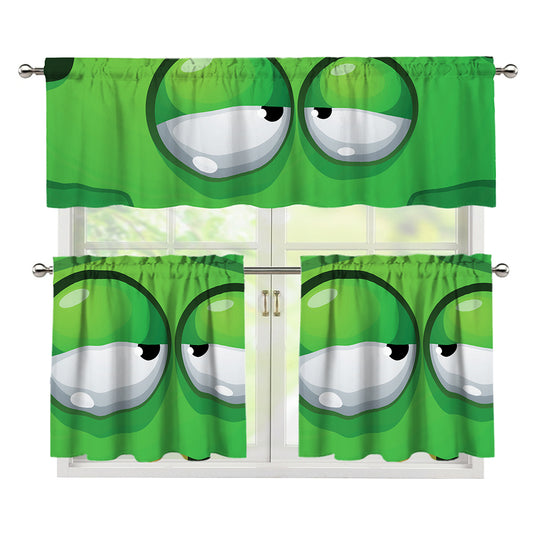 Halloween Frankenstein Face Print 3 Piece Kitchen Curtains