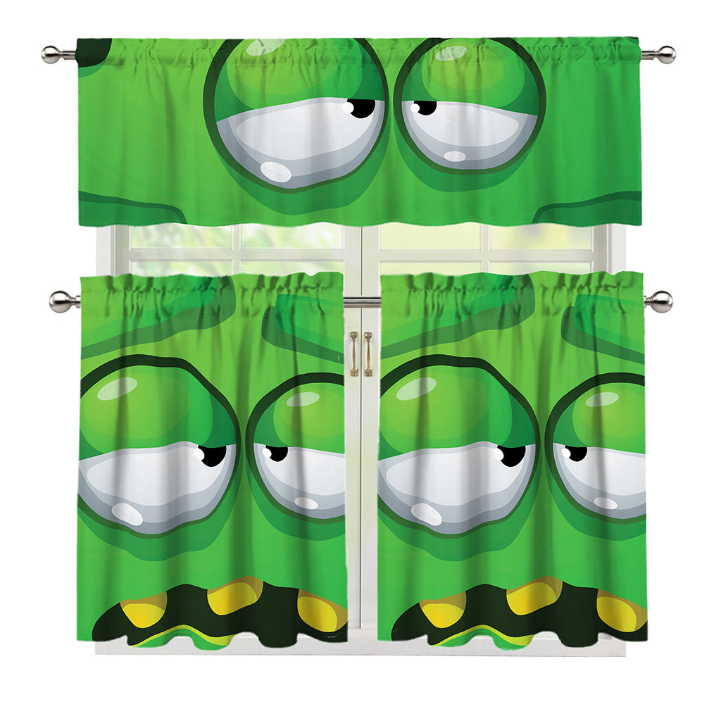 Halloween Frankenstein Face Print 3 Piece Kitchen Curtains