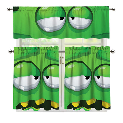 Halloween Frankenstein Face Print 3 Piece Kitchen Curtains