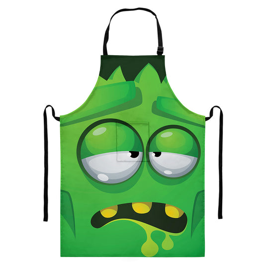 Halloween Frankenstein Face Print Bib Apron With Pocket