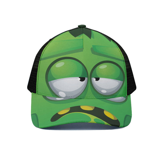 Halloween Frankenstein Face Print Black Mesh Trucker Cap