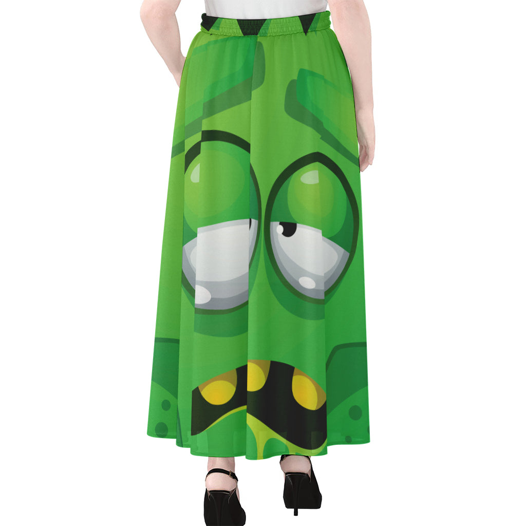 Halloween Frankenstein Face Print Chiffon Maxi Skirt