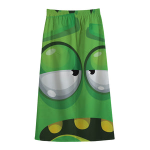 Halloween Frankenstein Face Print Cotton Front Slit Maxi Skirt